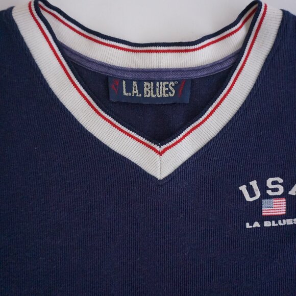 Vintage L.A. Blues USA Navy V-Neck Sweater Collegiate Blokecore 90s Style L - Picture 10 of 10